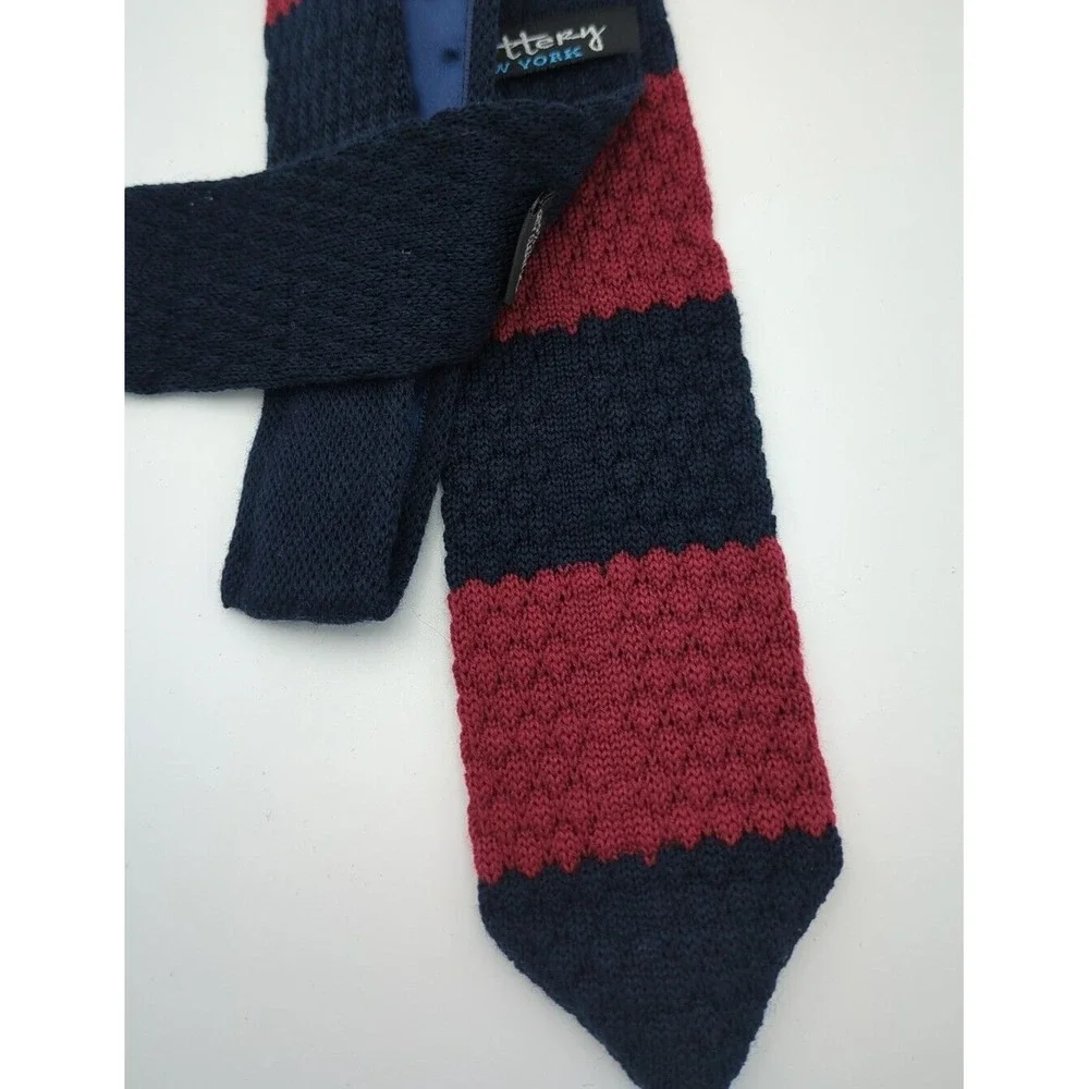 2014‎ The Knottery New York 100% Wool Necktie Striped Maroon & Navy Blue